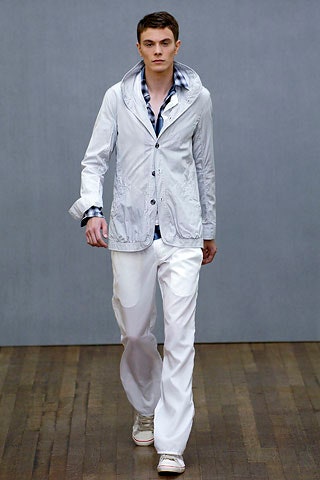 white jacket with blue shirt