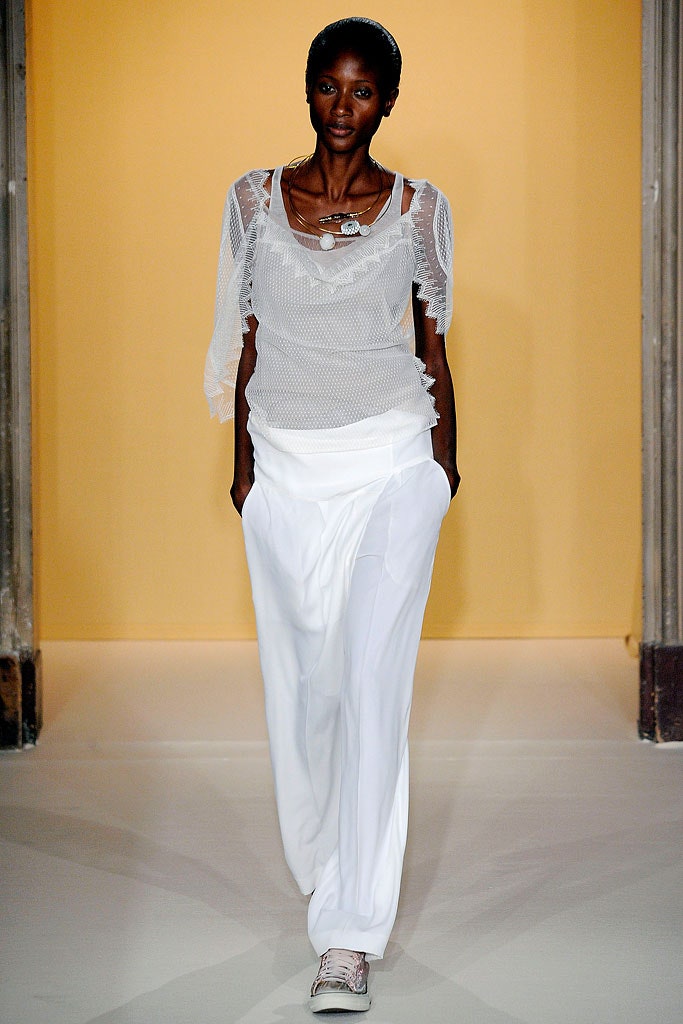 white mesh top and relaxed pants