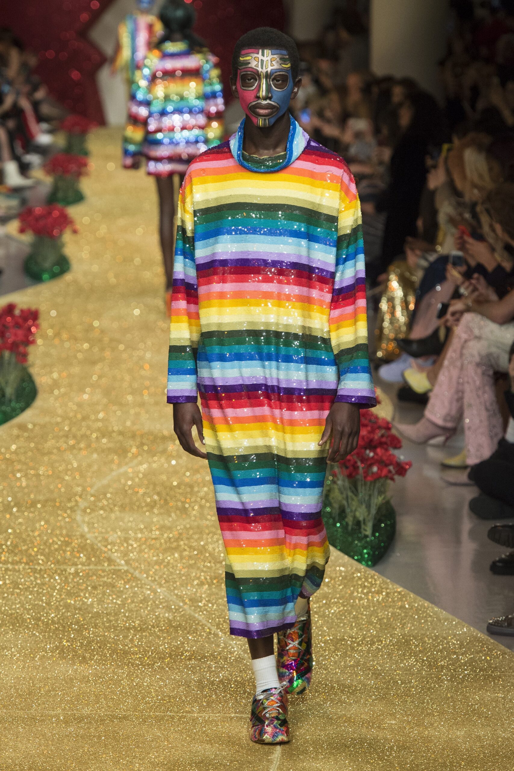multi-colored striped sequined dress