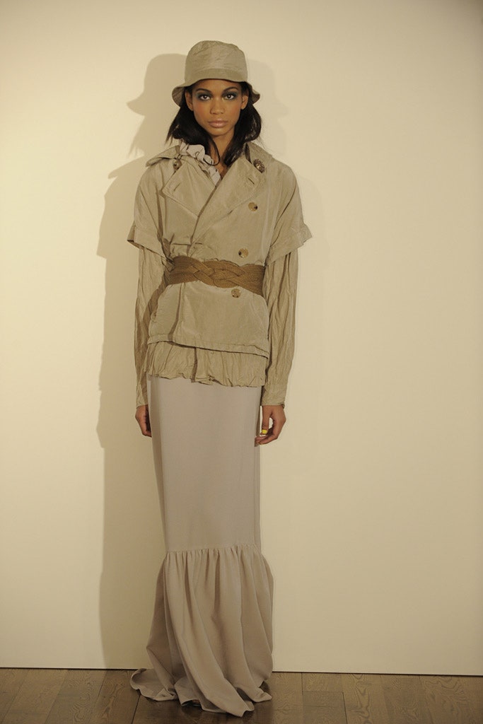 beige cotton long-sleeve collared fitted ruffled blouse