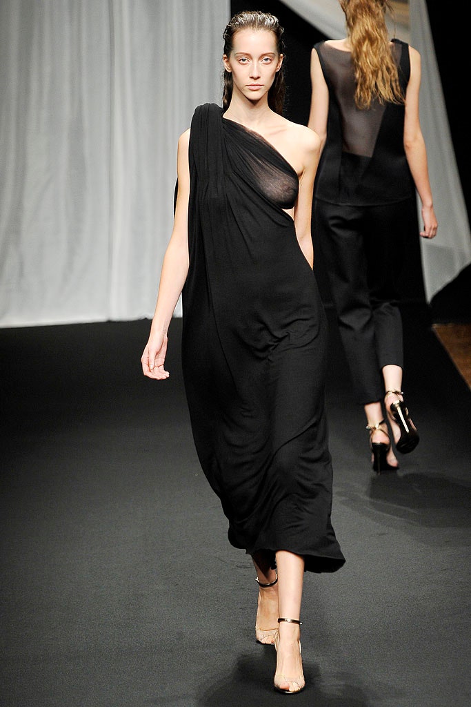 black silk sleeveless draped dress