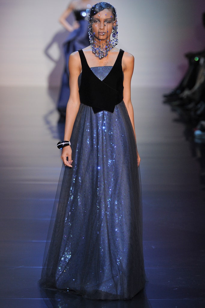 black and blue embellished gown
