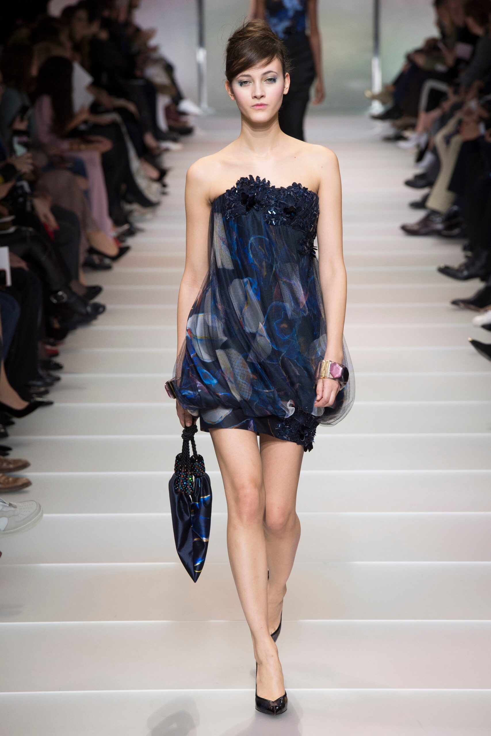 blue silk strapless mini dress