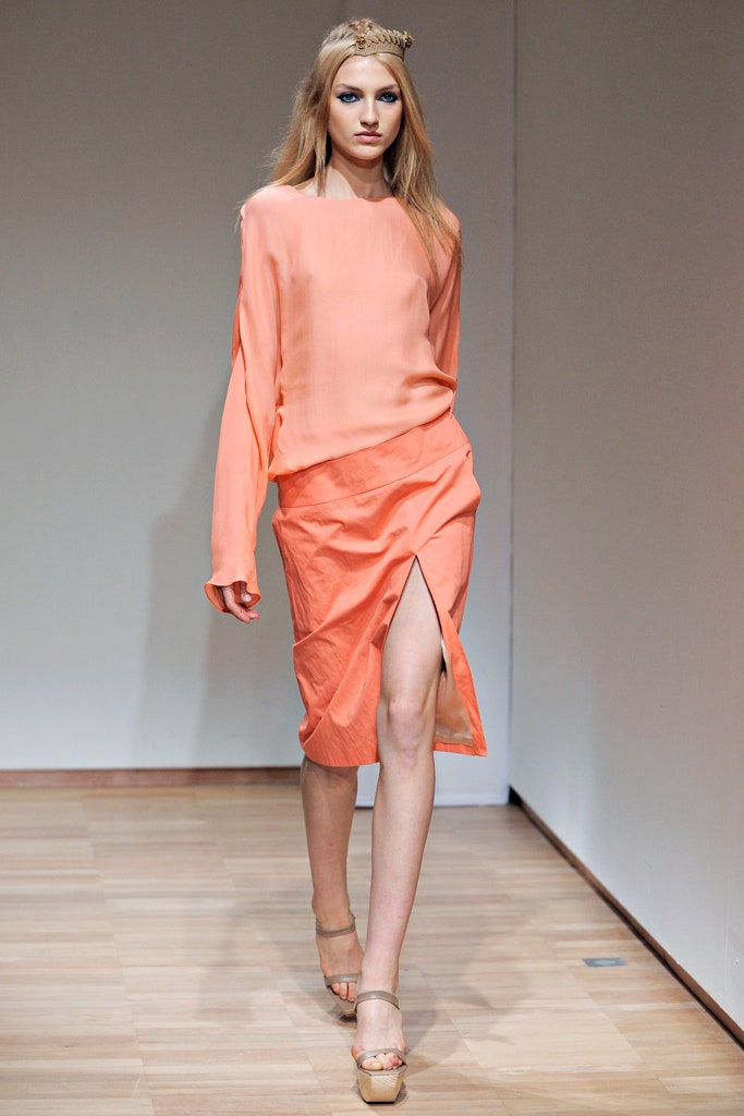 orange silk fitted dress