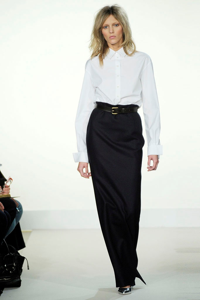 black wool fitted high-waisted straight-leg midi skirt
