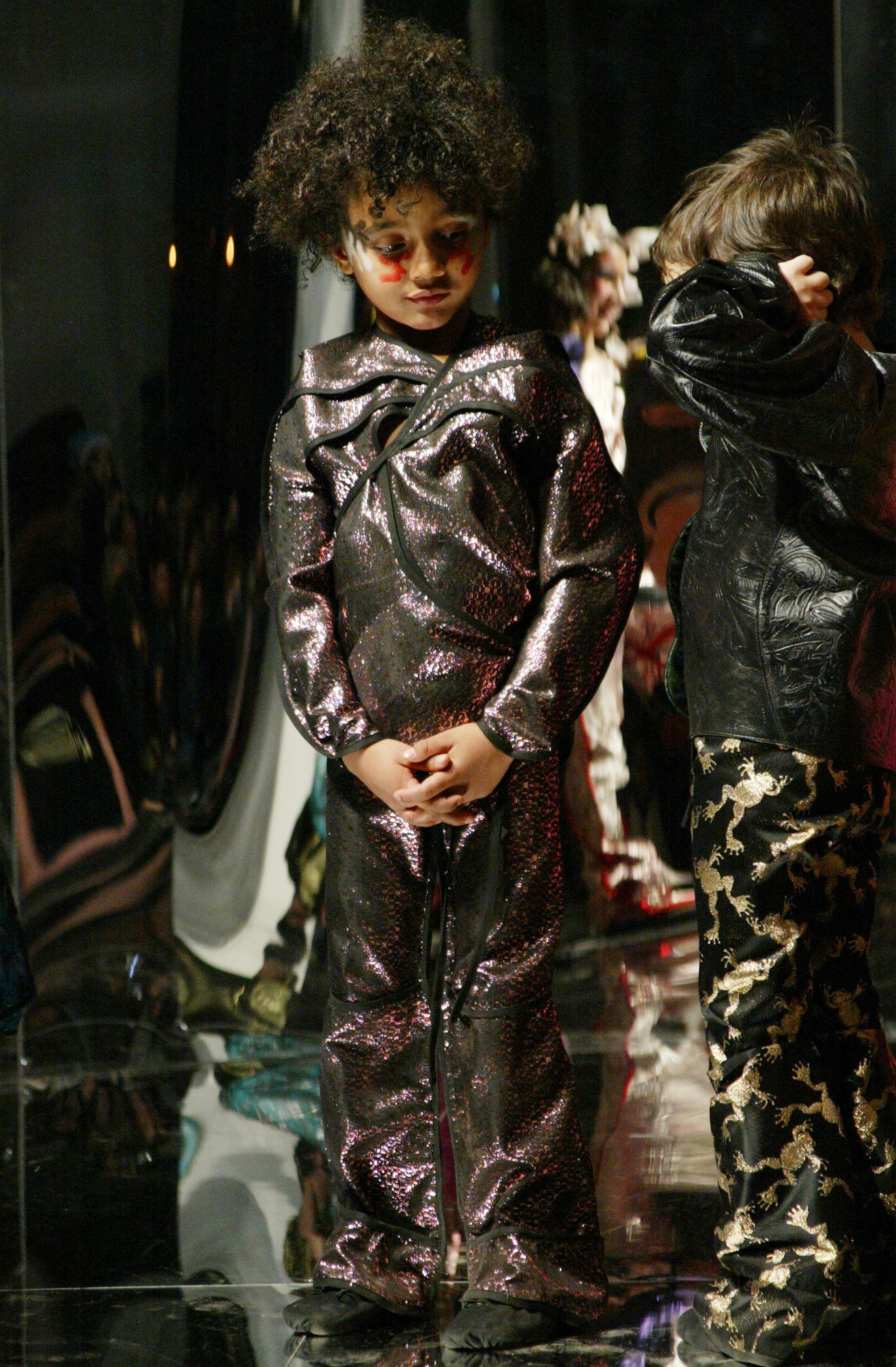 shiny black purple jumpsuit