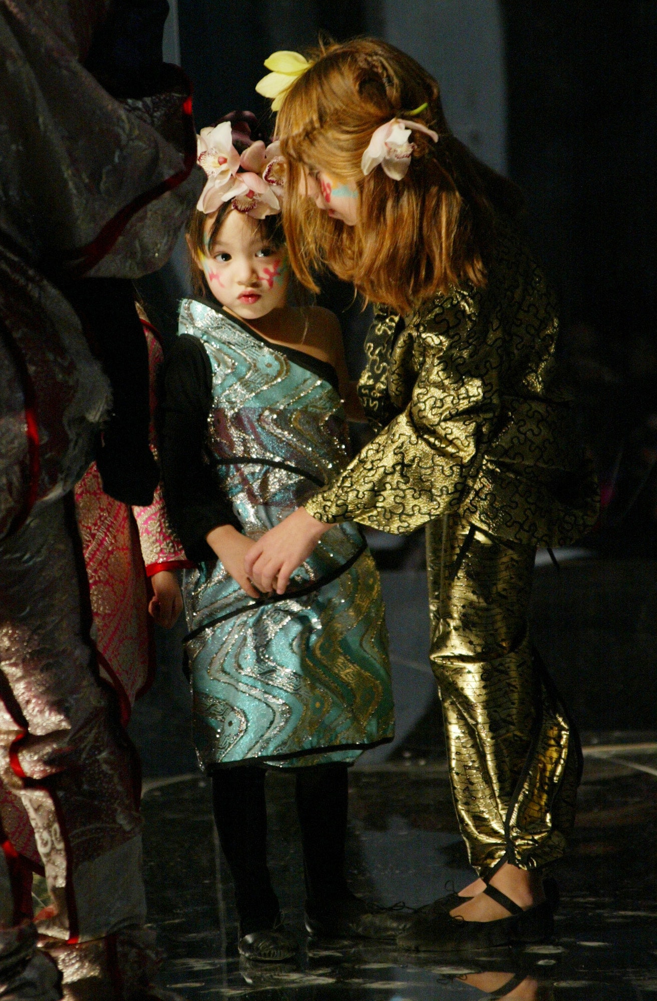 blue and gold silk dress and pants