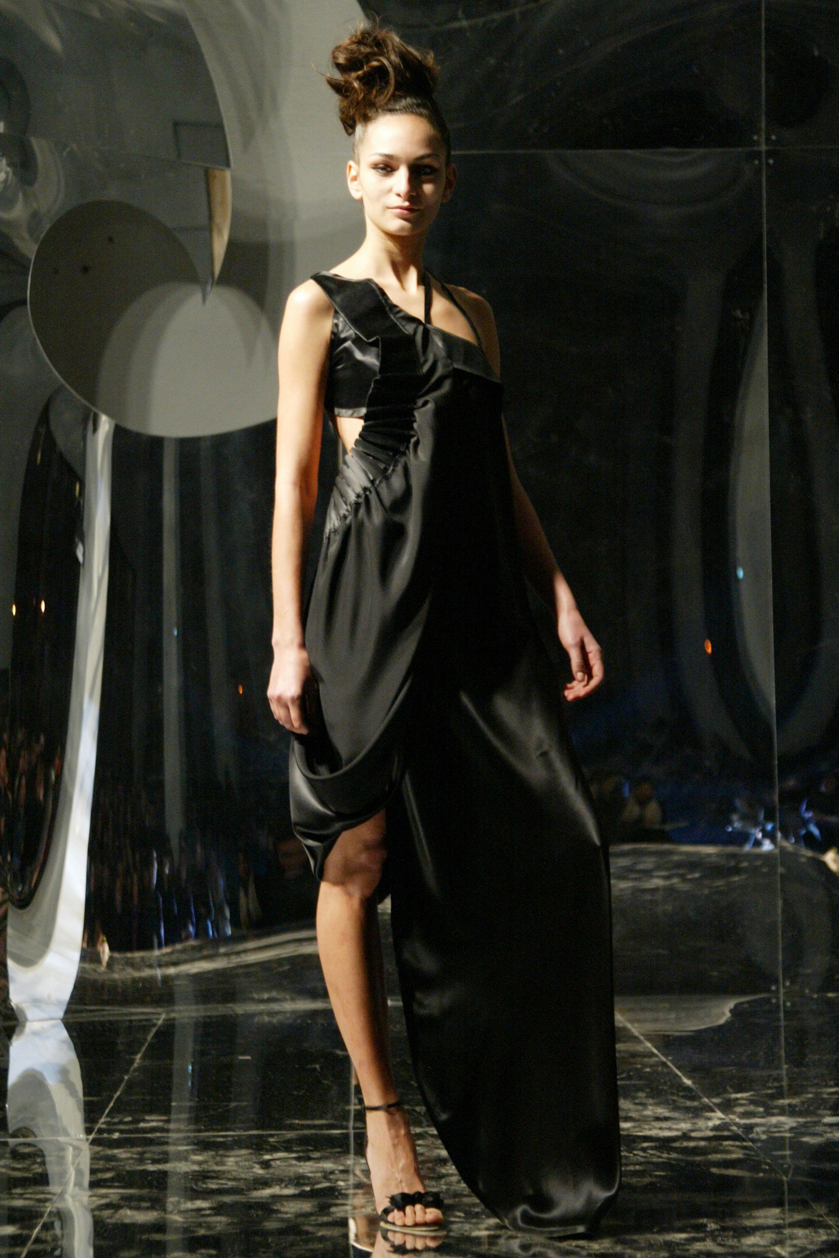black silk sleeveless dress