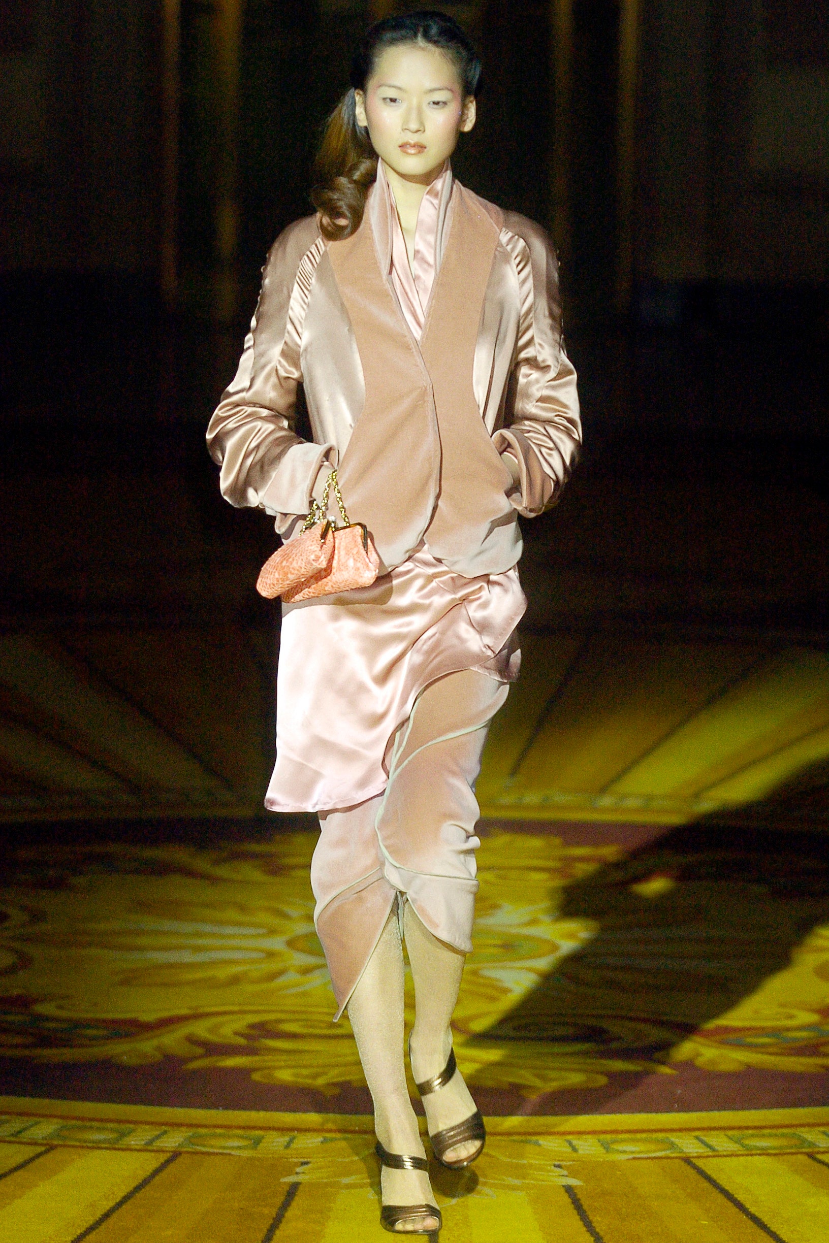 pink silk fitted dress