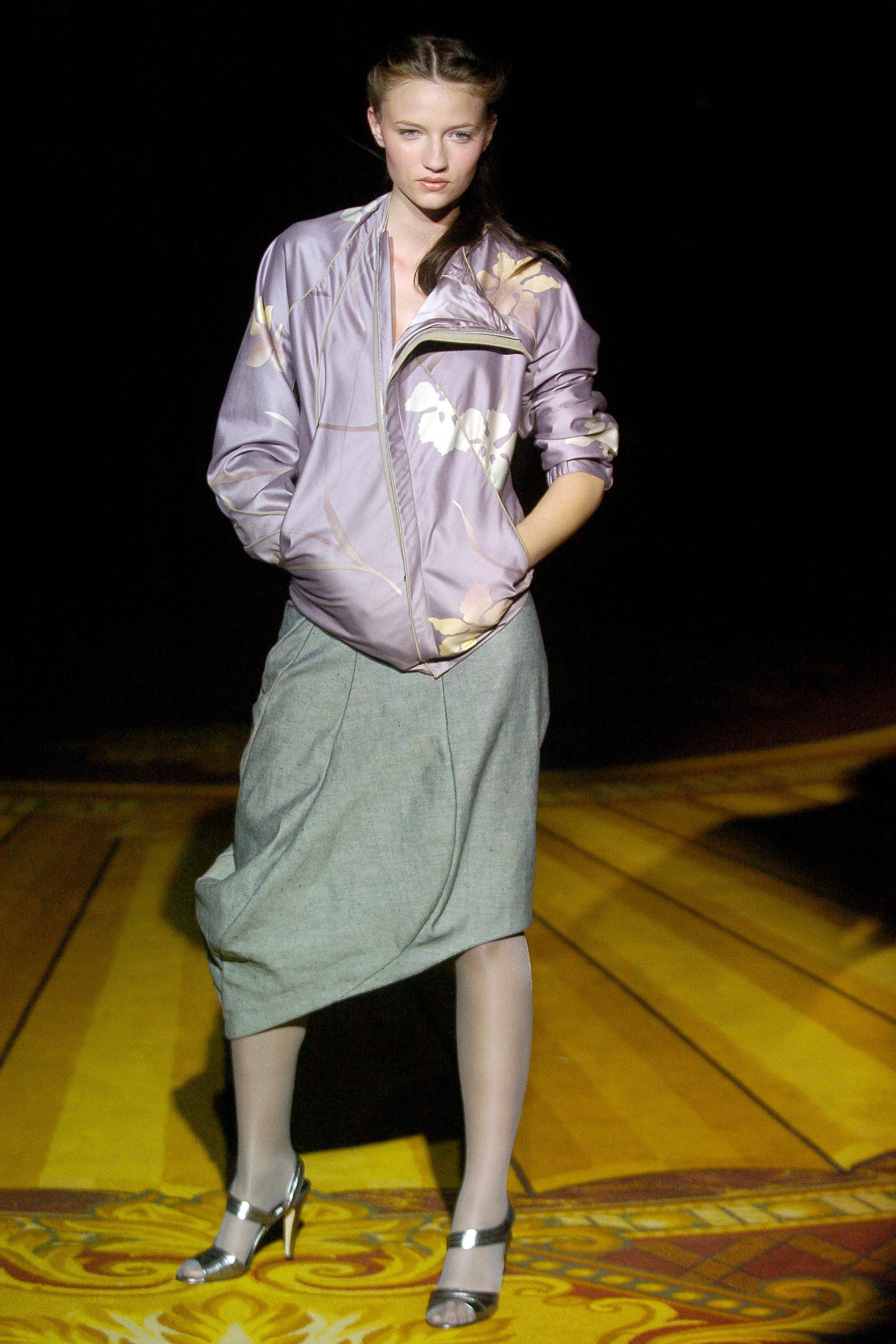purple silk long-sleeve collared relaxed embroidered jacket
