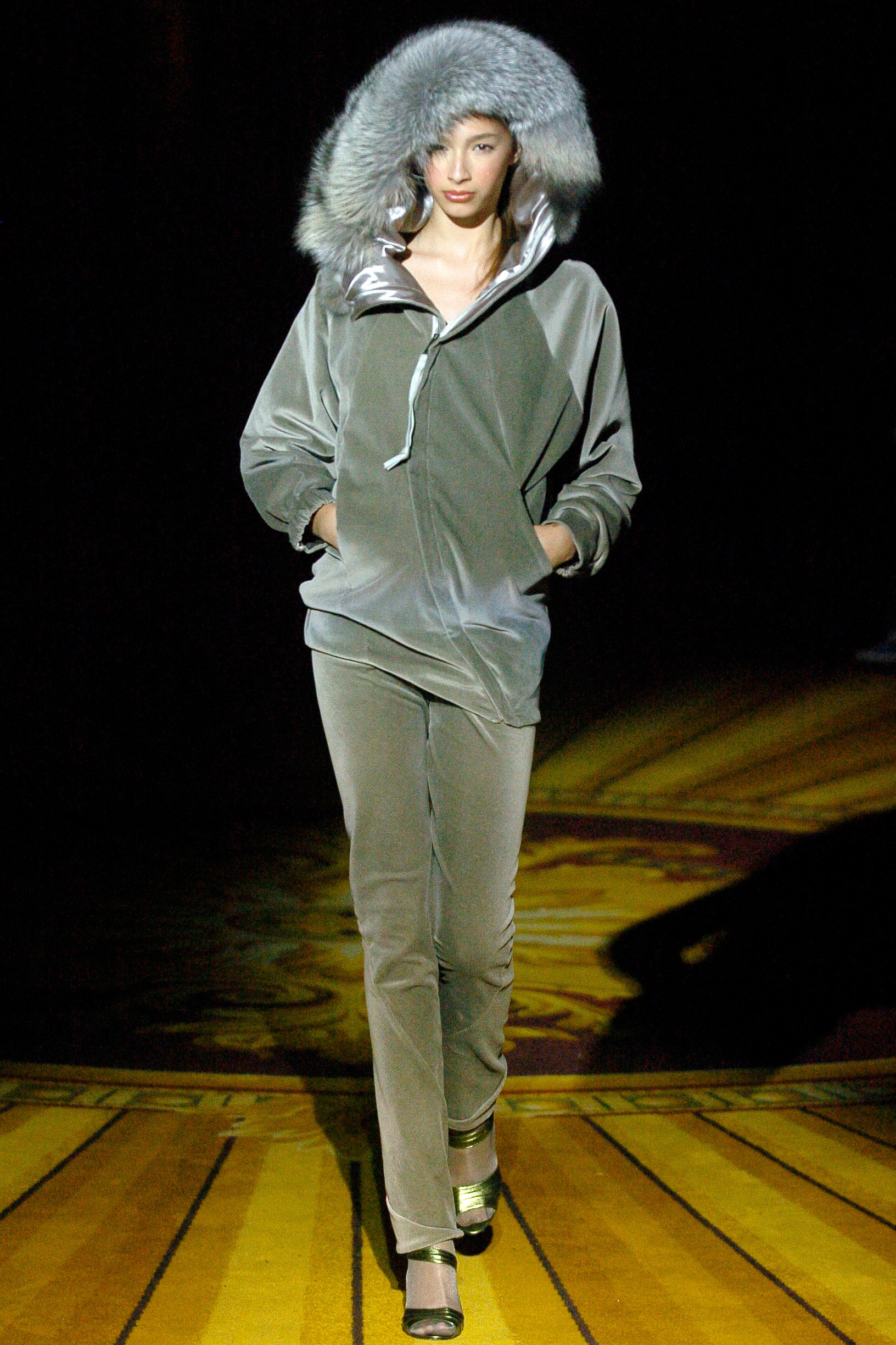 gray velvet hoodie and pants