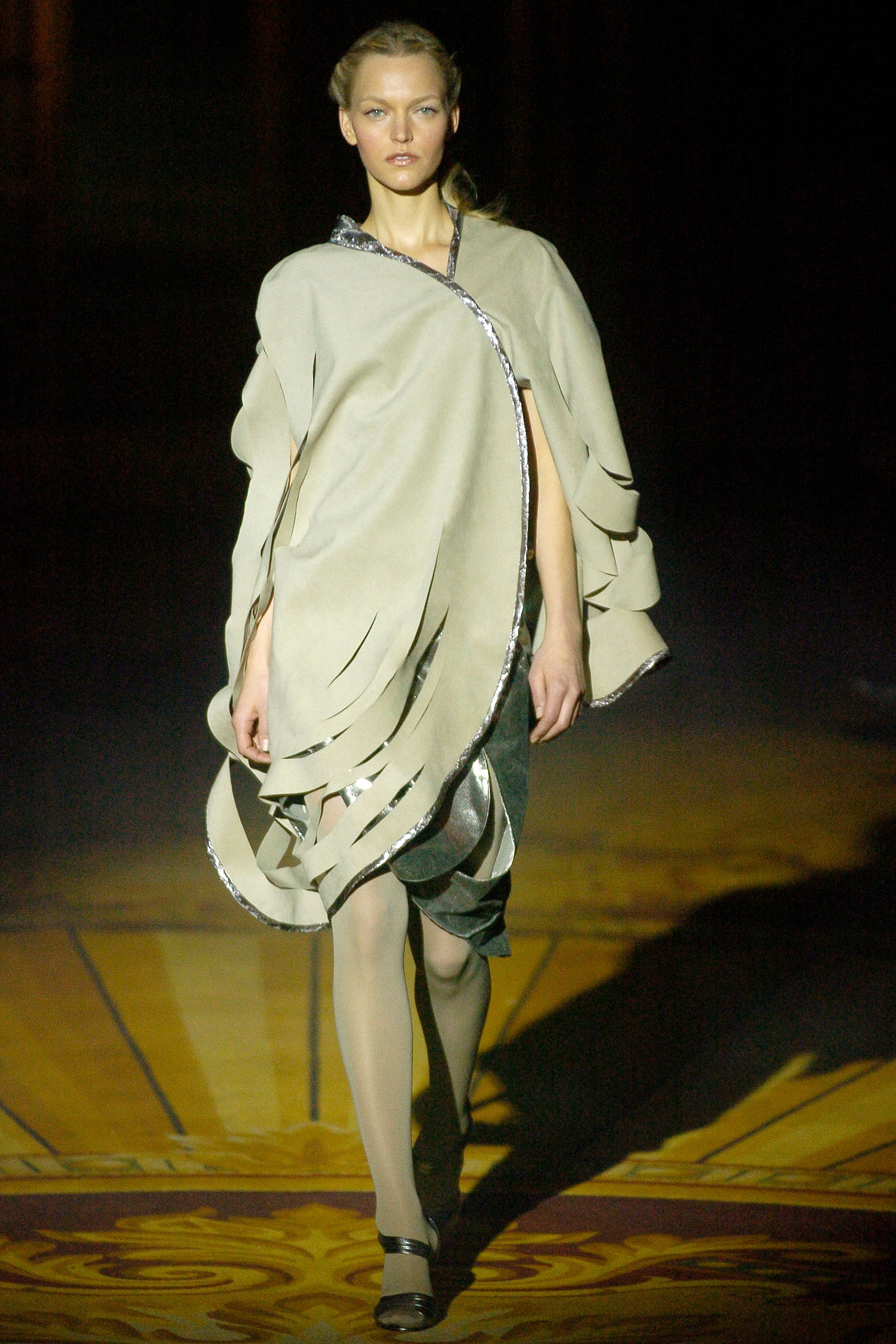 beige silk sleeveless relaxed draped cape