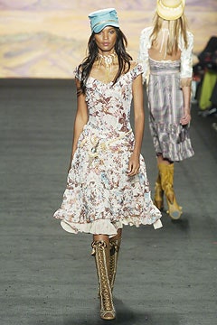 floral midi dress with gold boots