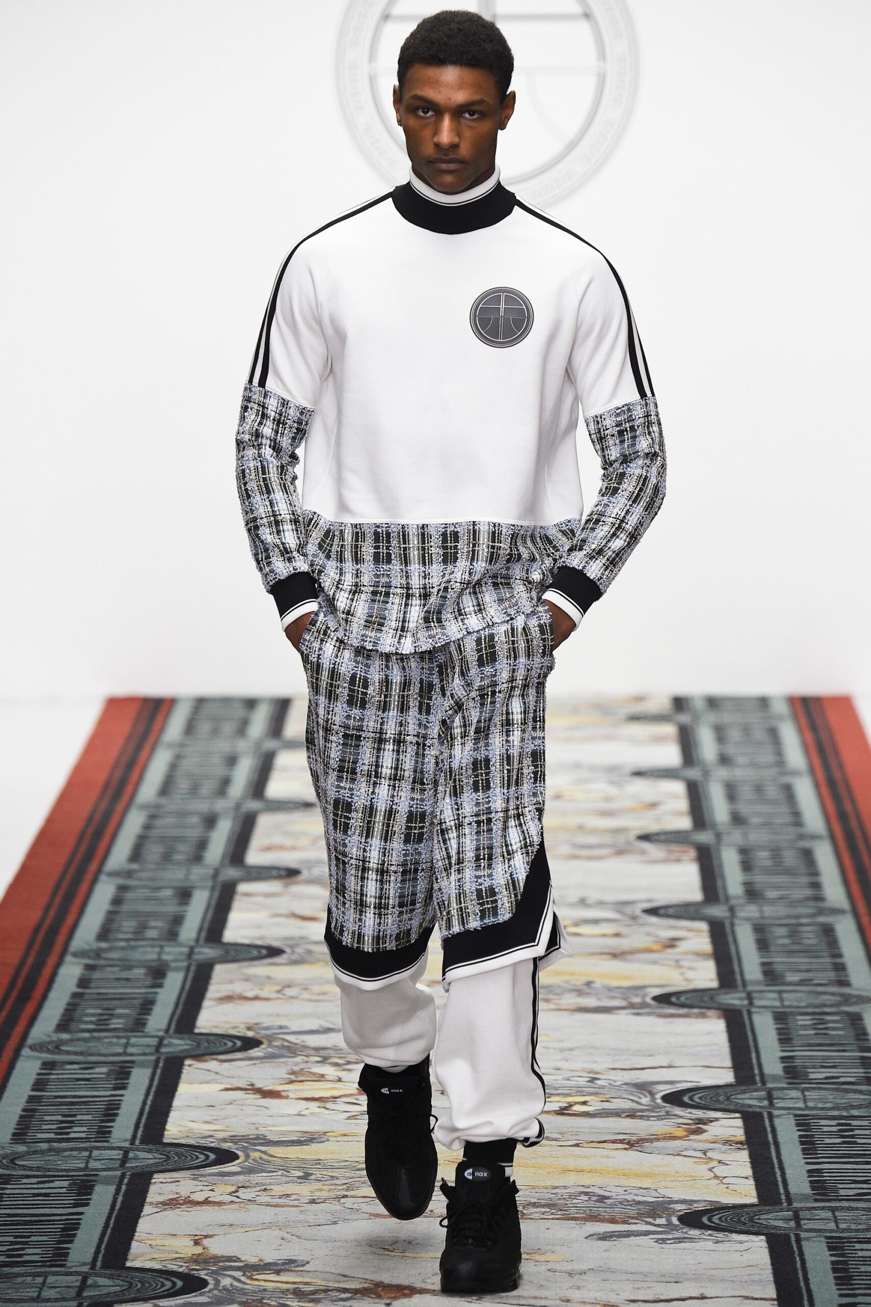 white checked color-block sweater