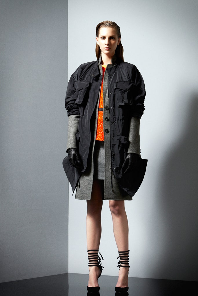 oversized black coat with orange top