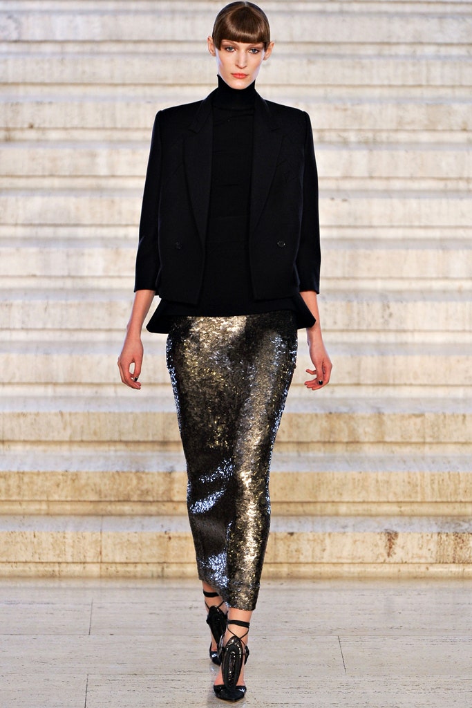 black tailored blazer with sequin skirt
