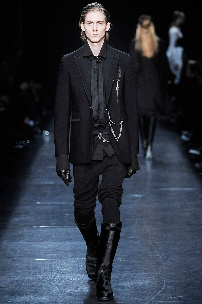 black tailored suit with boots