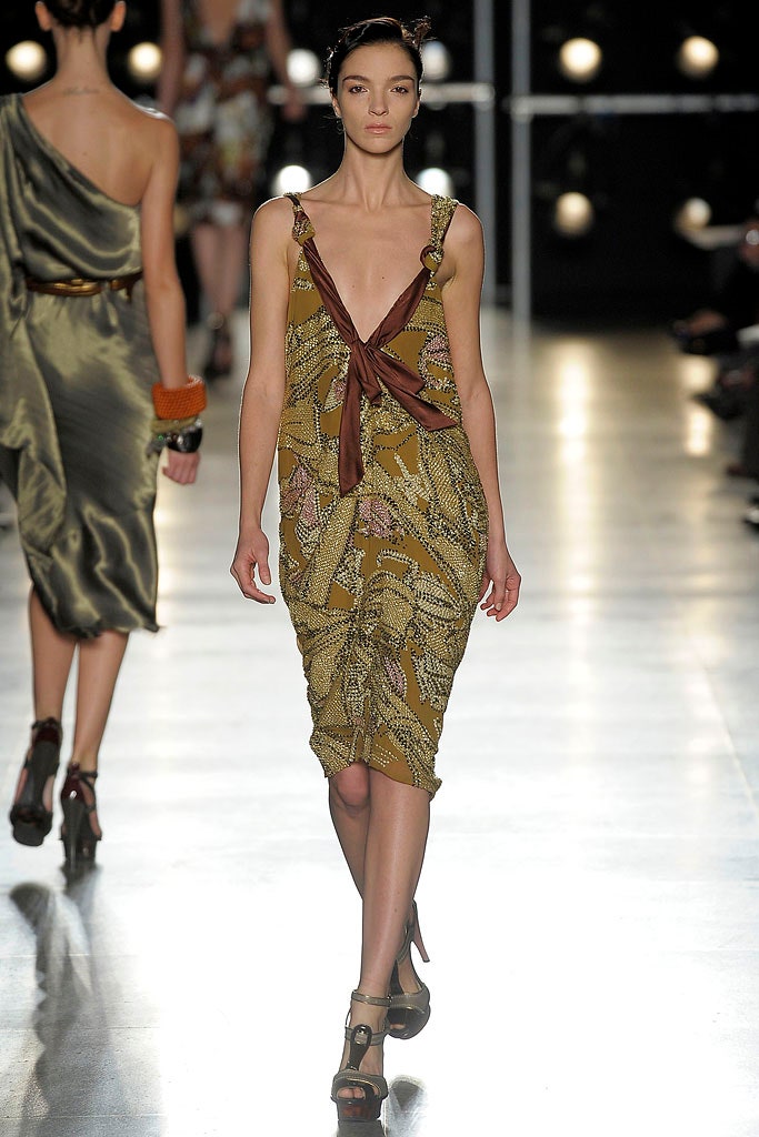 brown and gold silk midi dress