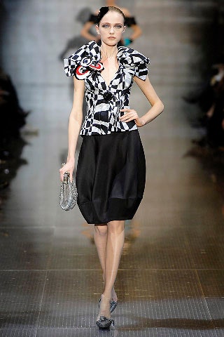 black and white ruffled top with balloon skirt