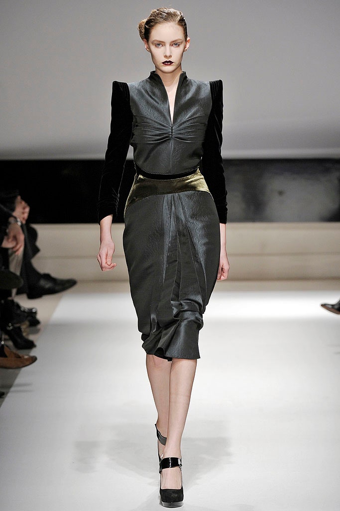 fitted black gray silk dress