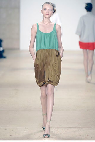 green and brown pleated dress