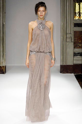 beige silk sleeveless gown