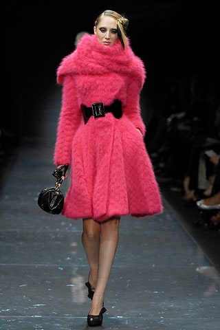 pink fur belted coat