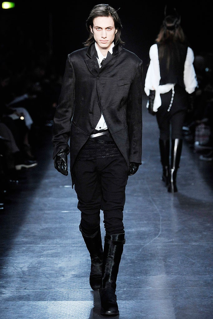 black silk coat with slim pants