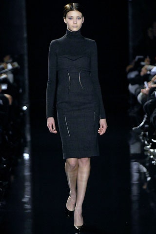 black fitted wool midi dress