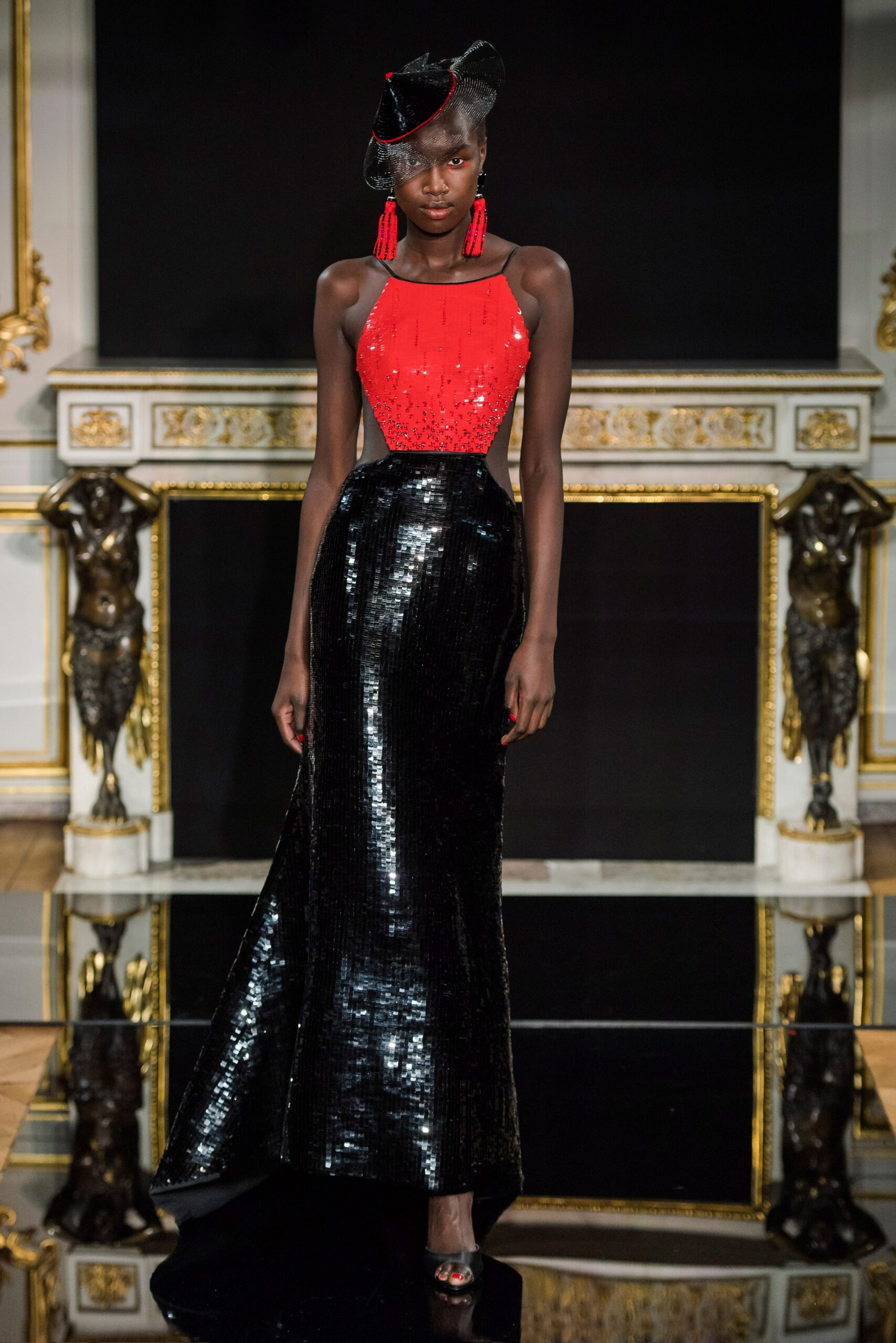 black and red sequined gown