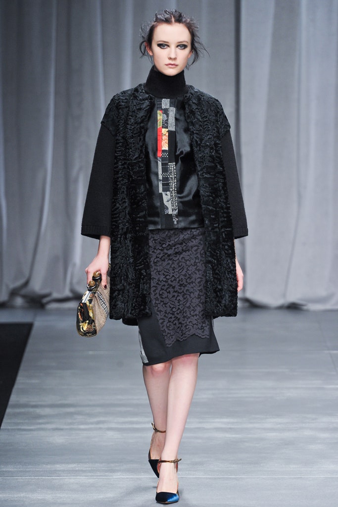 black fur coat with silk top