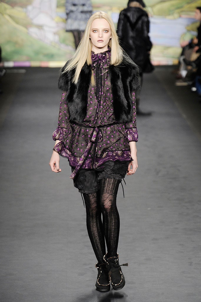 purple silk long-sleeve collared fitted ruffled tiered dress