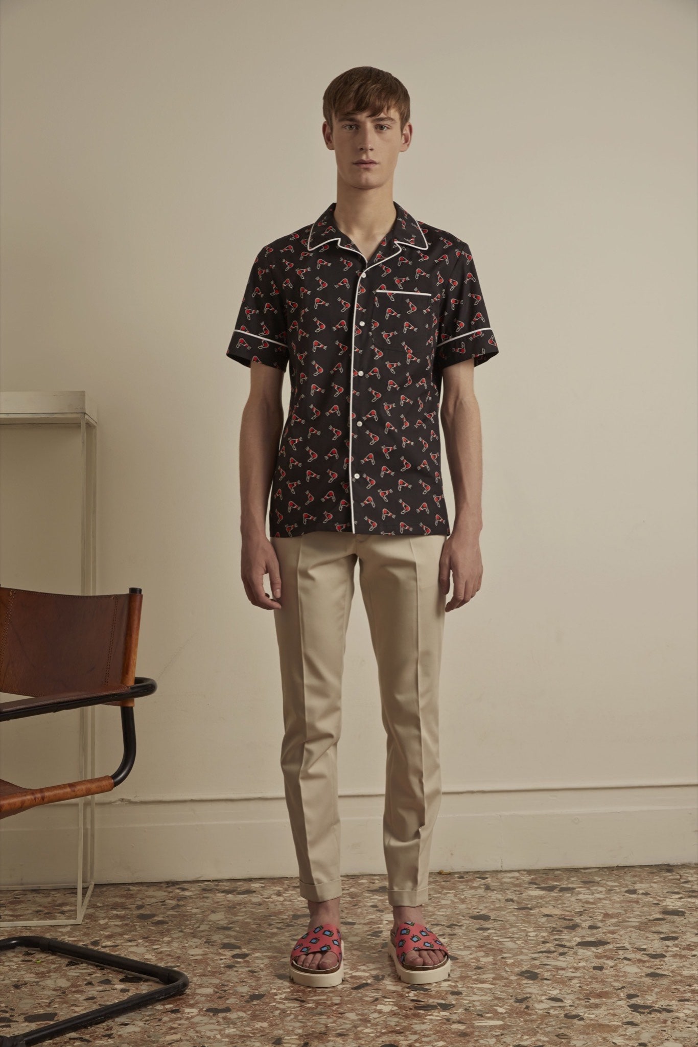black printed short-sleeve shirt