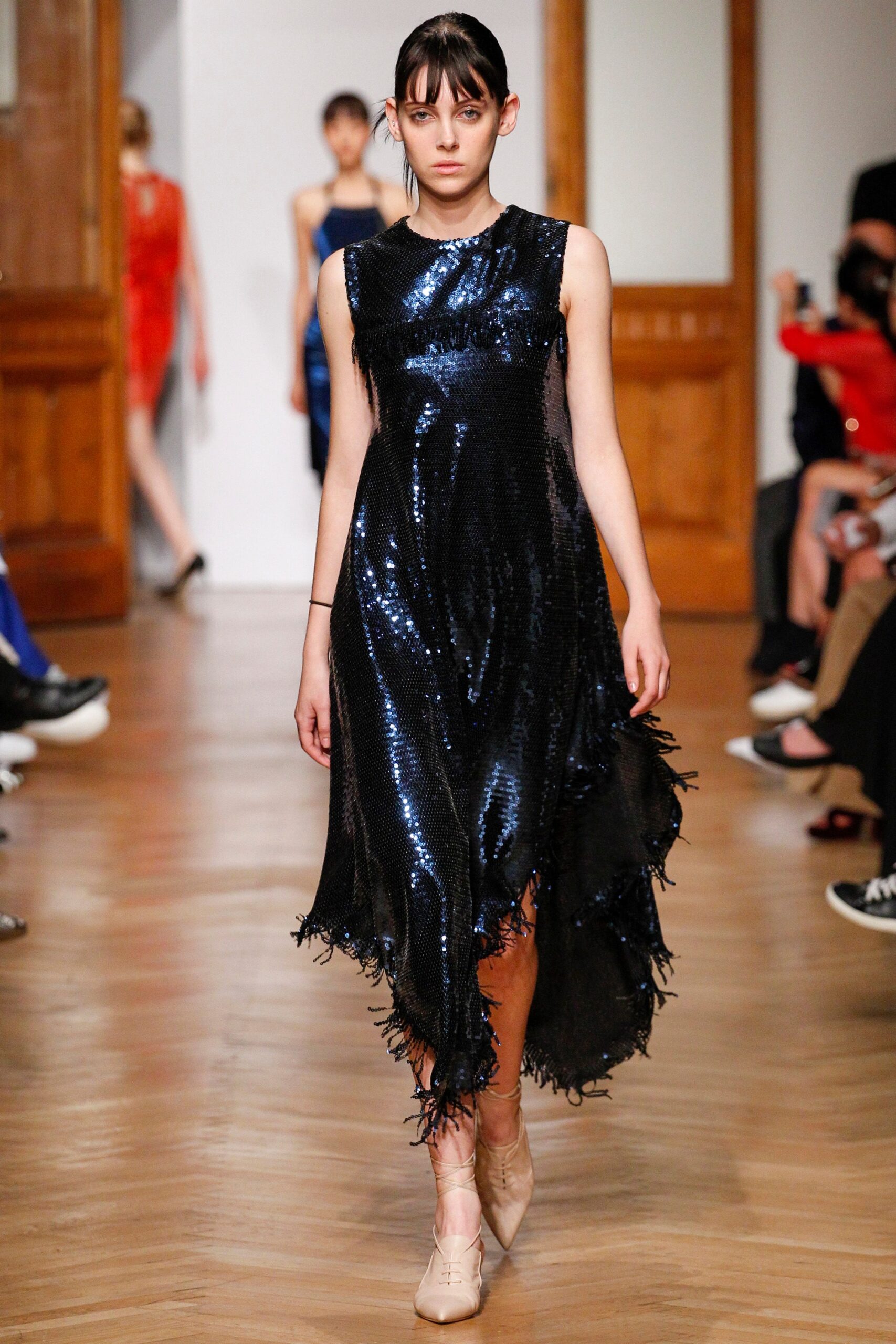 black sequin sleeveless dress