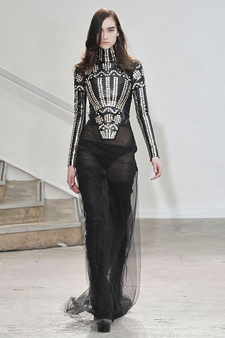 black silk tulle beaded gown
