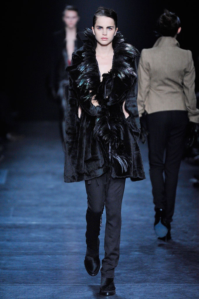 black fur coat with slim pants