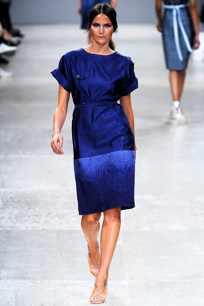 blue silk belted midi dress