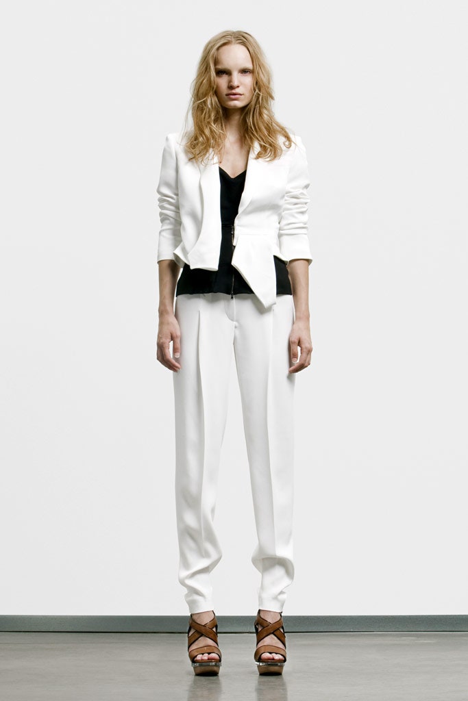 white tailored blazer with black top