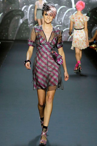 purple and black checked mini dress