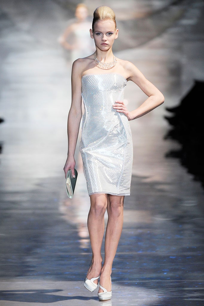gray silk sleeveless strapless fitted pencil shiny dress