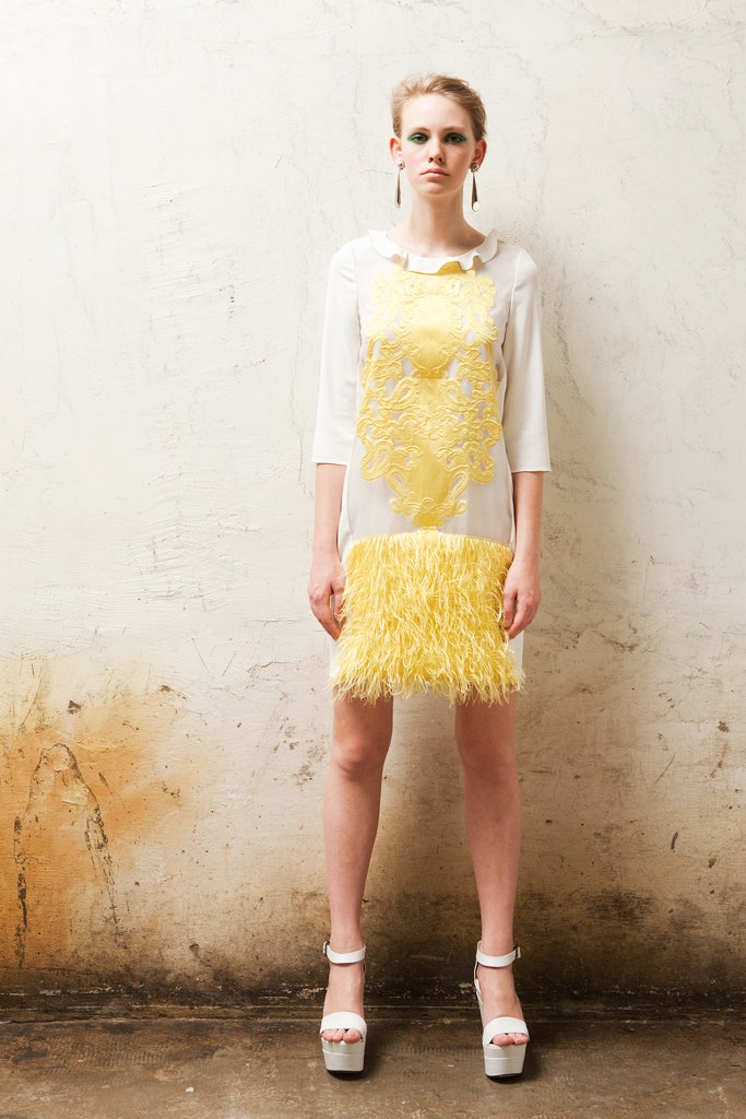 white and yellow ruffled dress