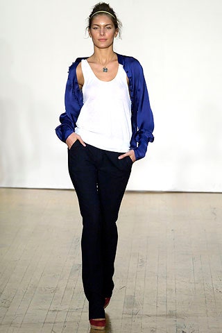 white cotton top with blue jacket