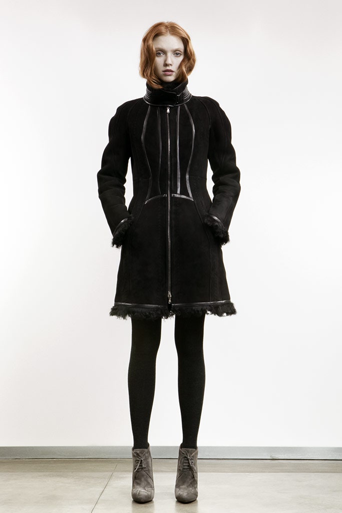 fitted black leather coat