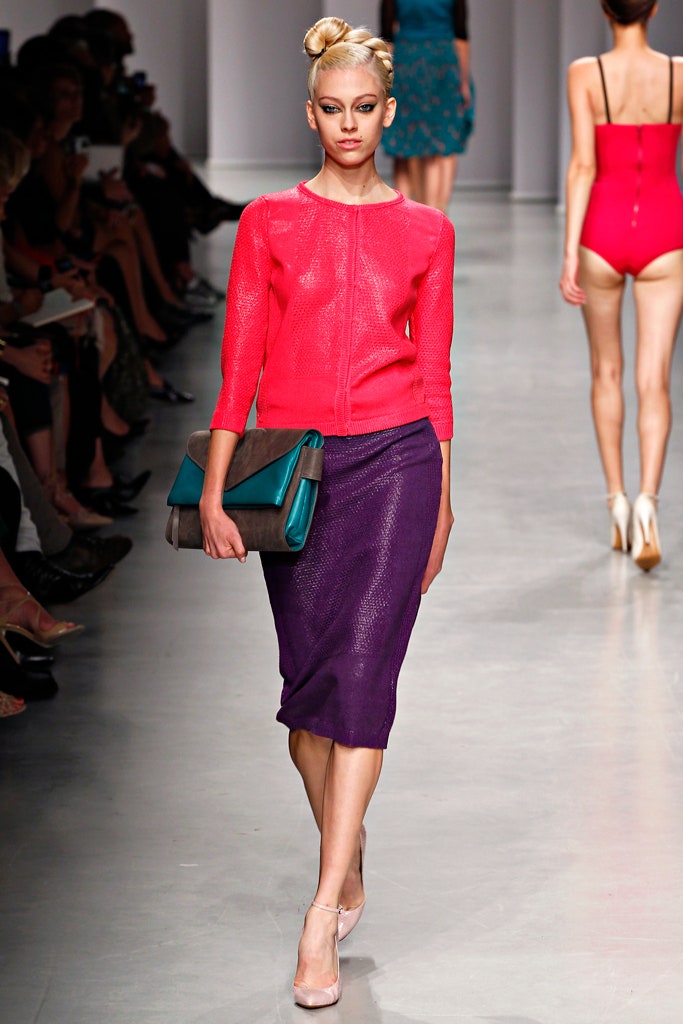 pink knit long-sleeve collared fitted textured top
