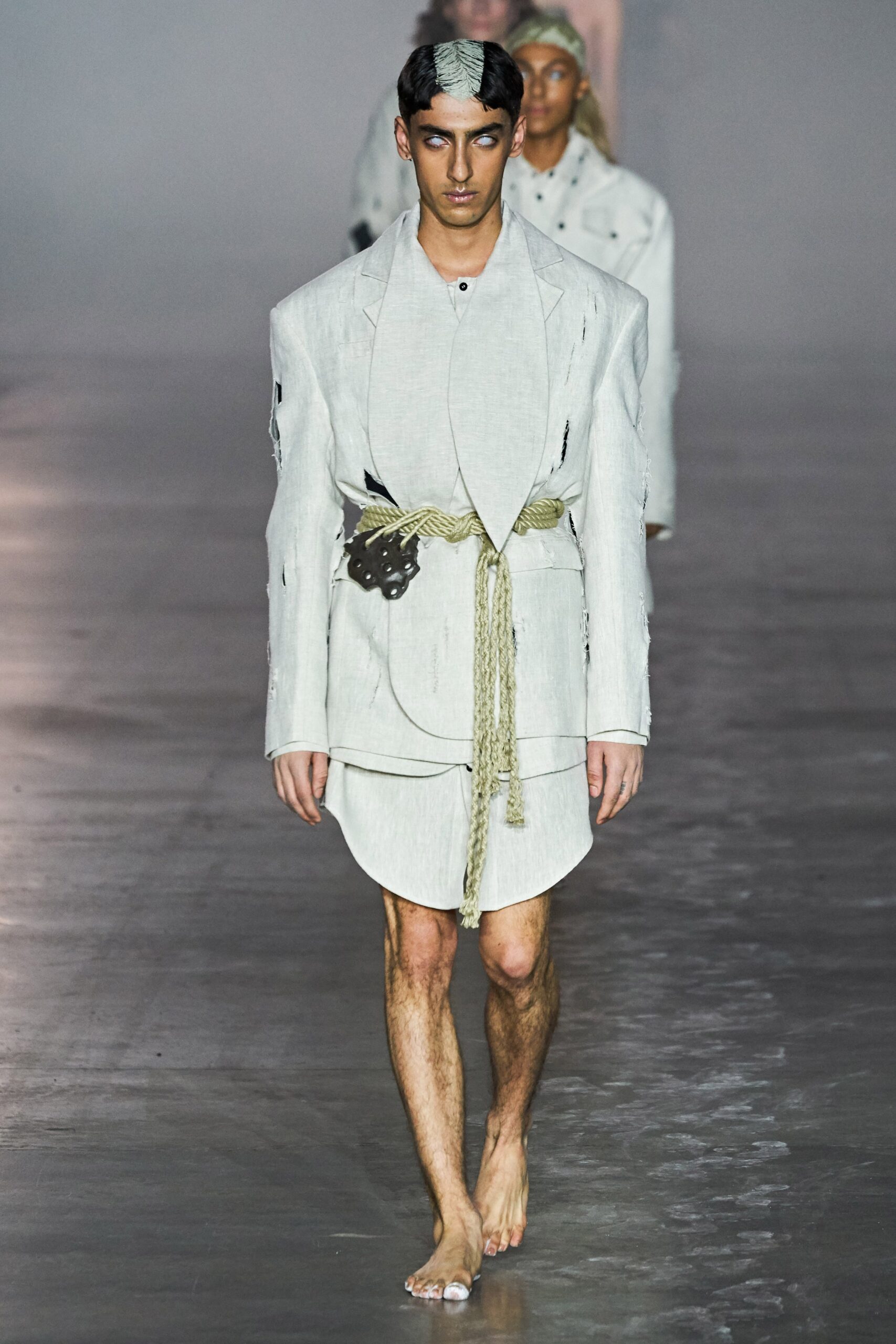 relaxed white linen blazer