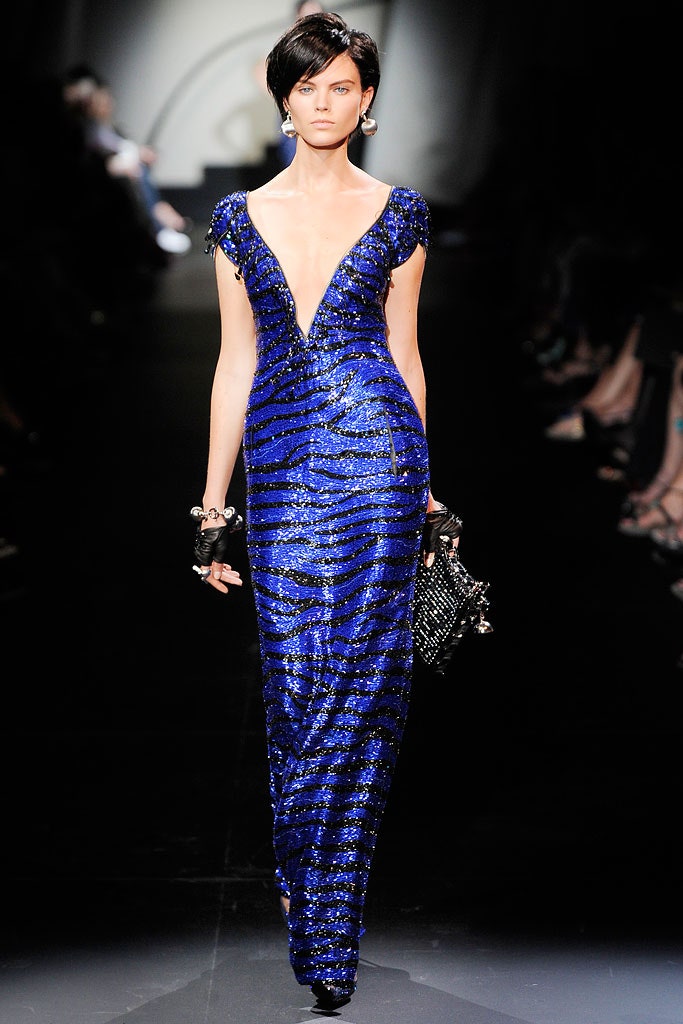 blue and black sequined gown