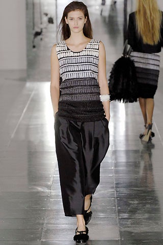 black and white striped top with relaxed pants