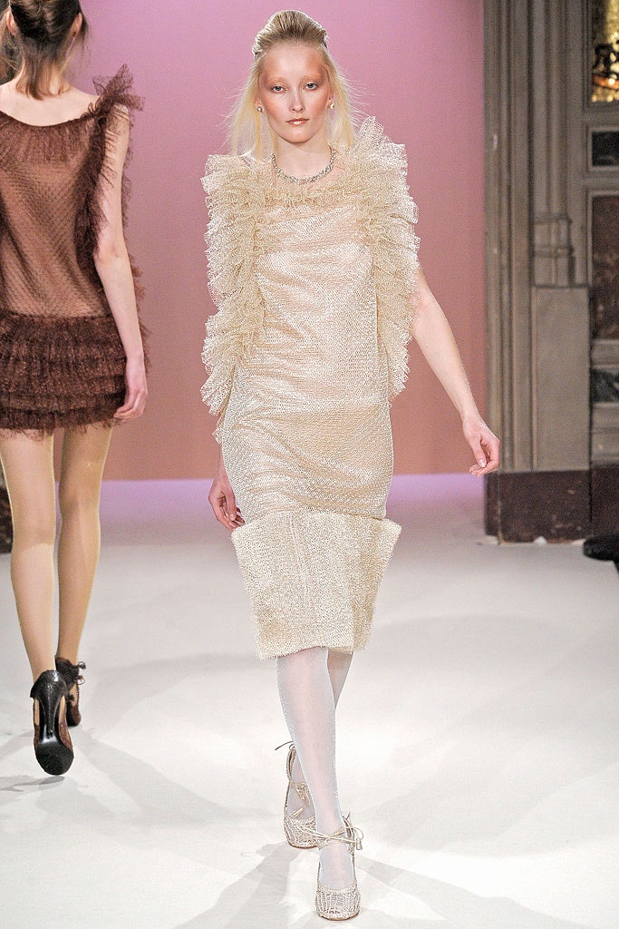 beige silk ruffled dress