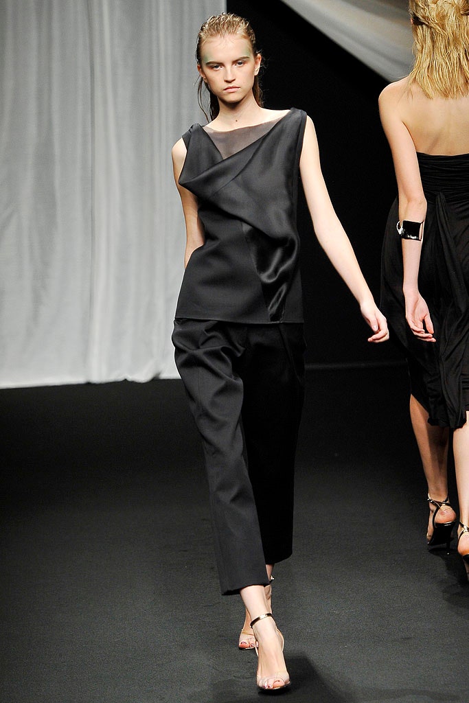 black silk fitted top and pants