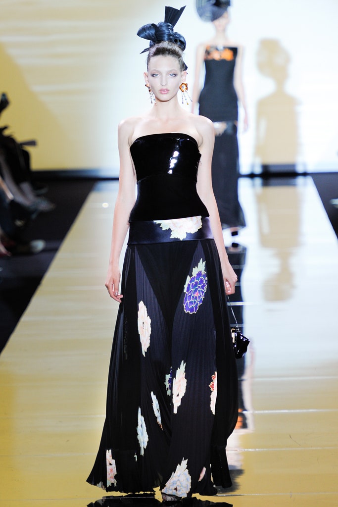 black silk strapless gown